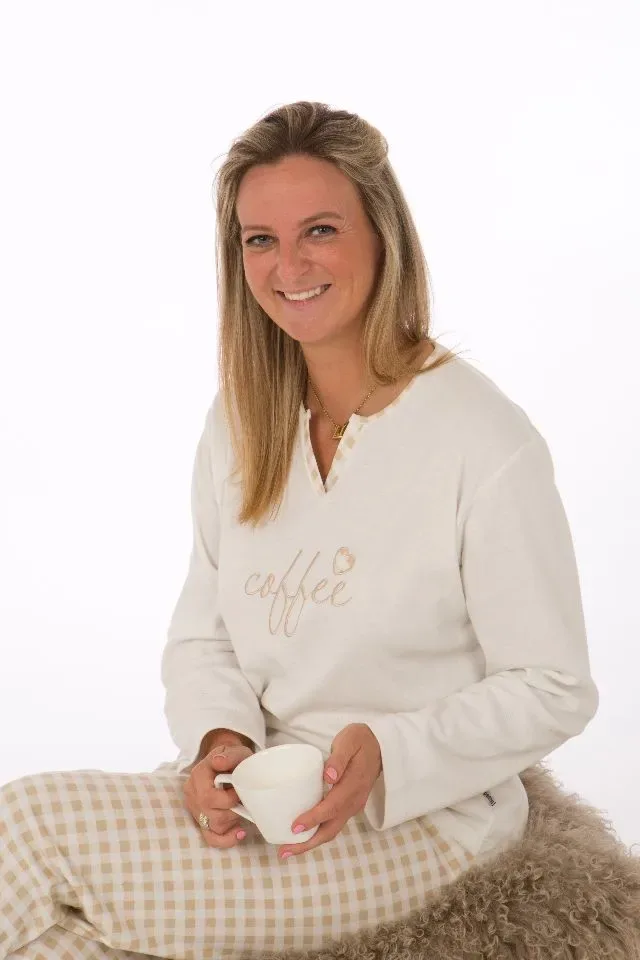 Perlina Dames pyjama: Philinne, gemoltoneerd, beige ( LINA.95 )