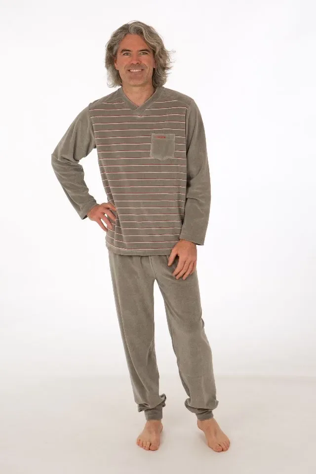 Perlina Heren Pyjama: Evert, Velours, Grey ( LINA.102 )