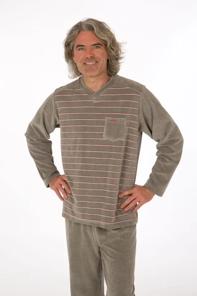Perlina Heren Pyjama: Evert, Velours, Grey ( LINA.102 )