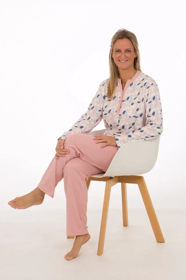 Perlina Dames Pyjama: Fanny A, Interlock Brushed, Roze ( LINA.108 )
