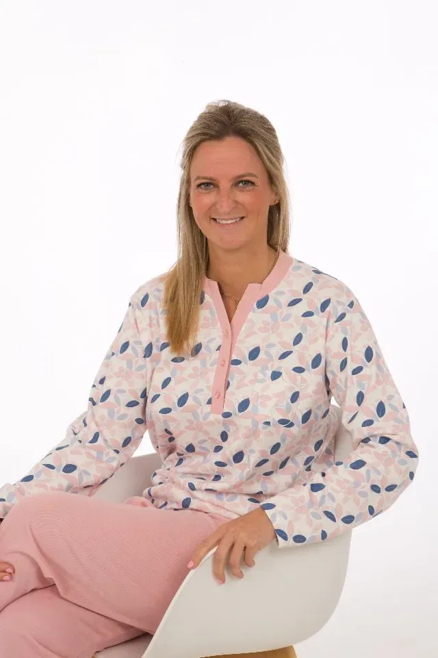 Perlina Dames Pyjama: Fanny A, Interlock Brushed, Roze ( LINA.108 )