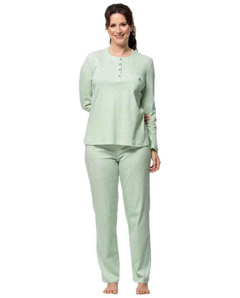 Egatex dames Pyjama: Groen, Lange mouwen ( EGA.508