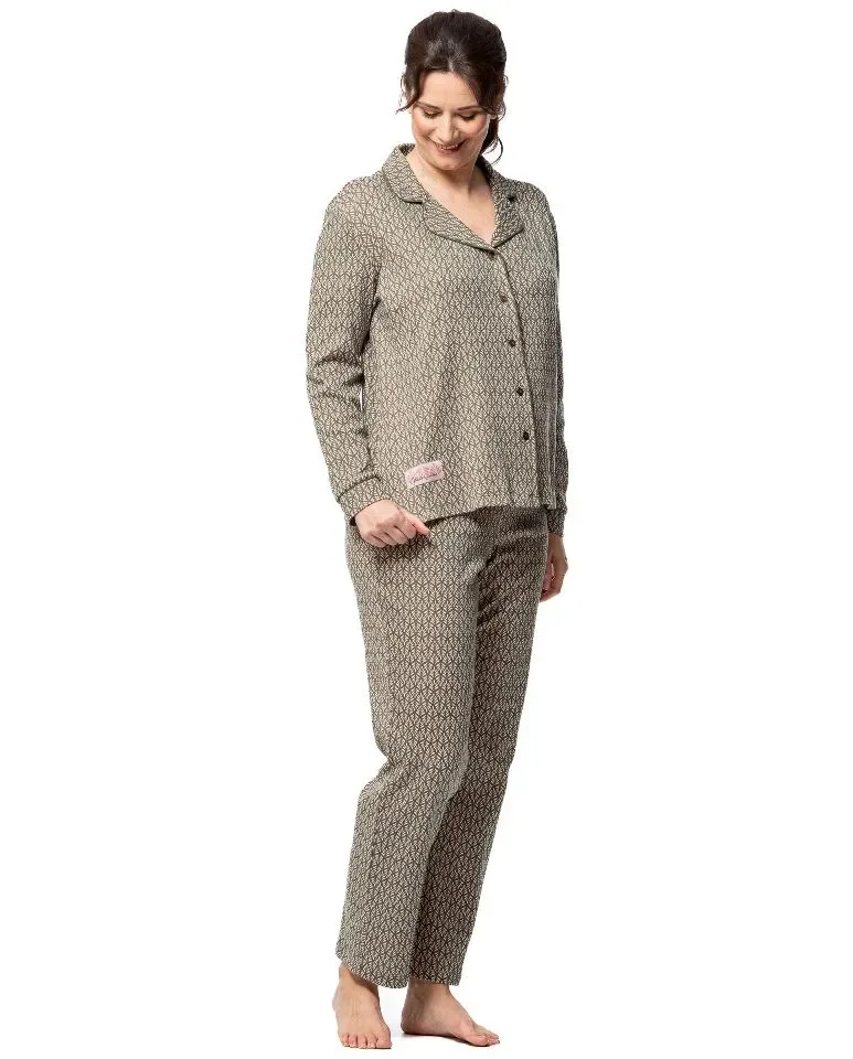 Egatex dames Pyjama: Groen / Roze, Doorknoop model ( EGA.508 )