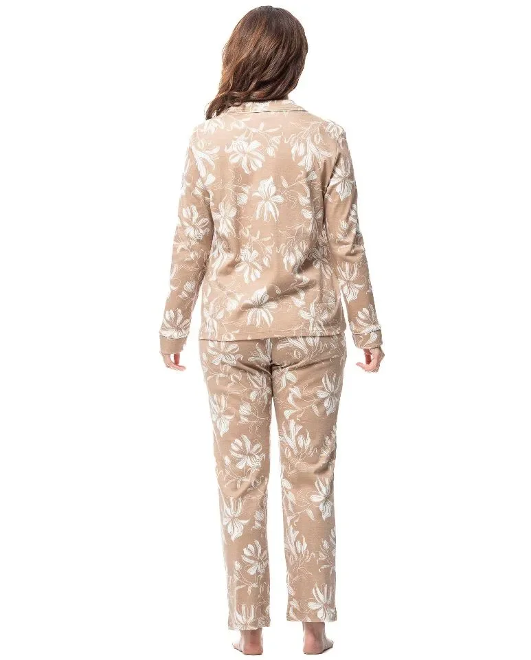 Egatex dames Pyjama: Camel / ecru Doorknoop model ( EGA.509 )