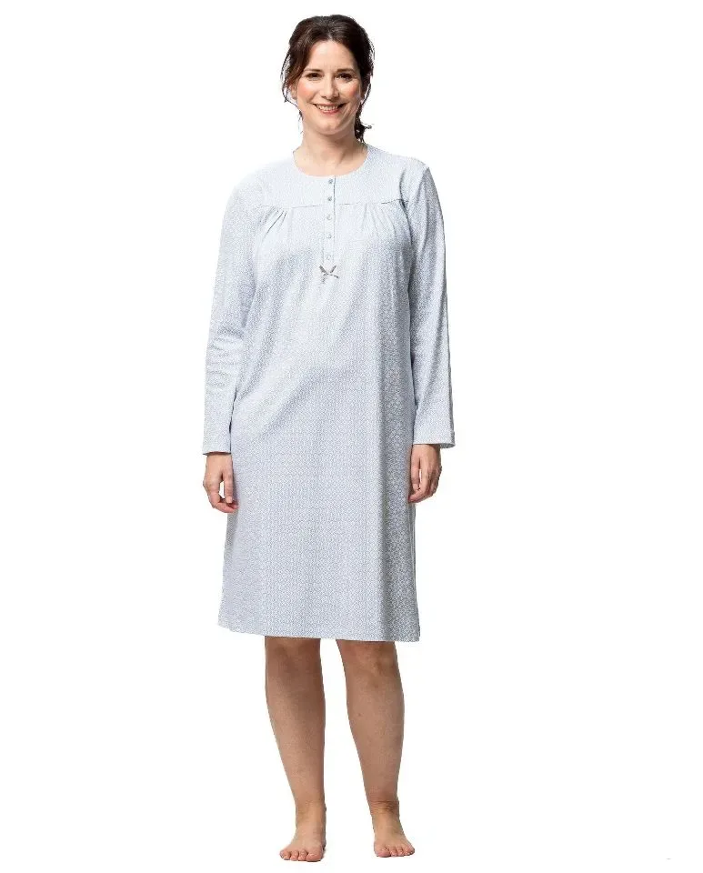 Egatex dames nachthemd: Blauw geprint, 110cm, interlock ( EGA.513 )