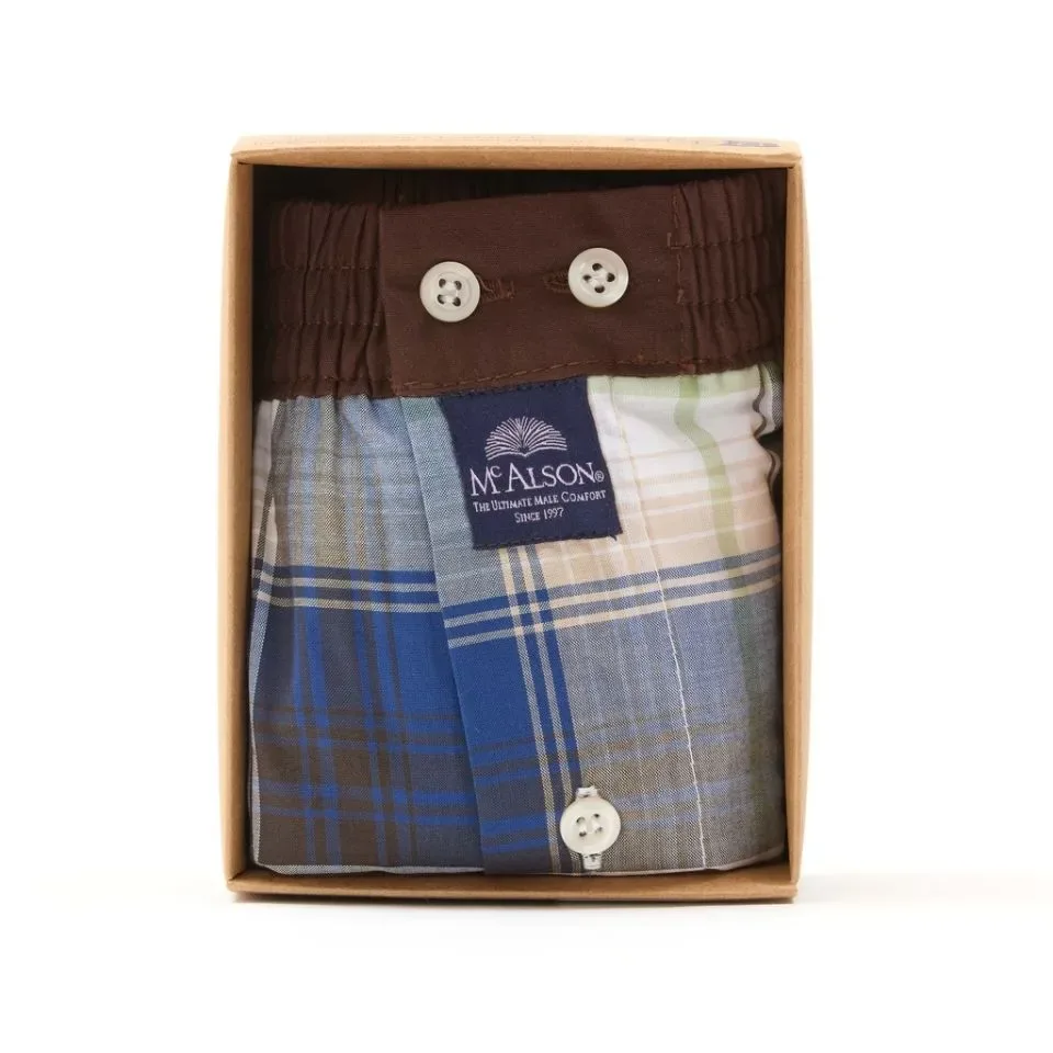 MC Alson Boxershort Heren: Madras marine, Los model met ingewerkte slip ( MCA.51 -)