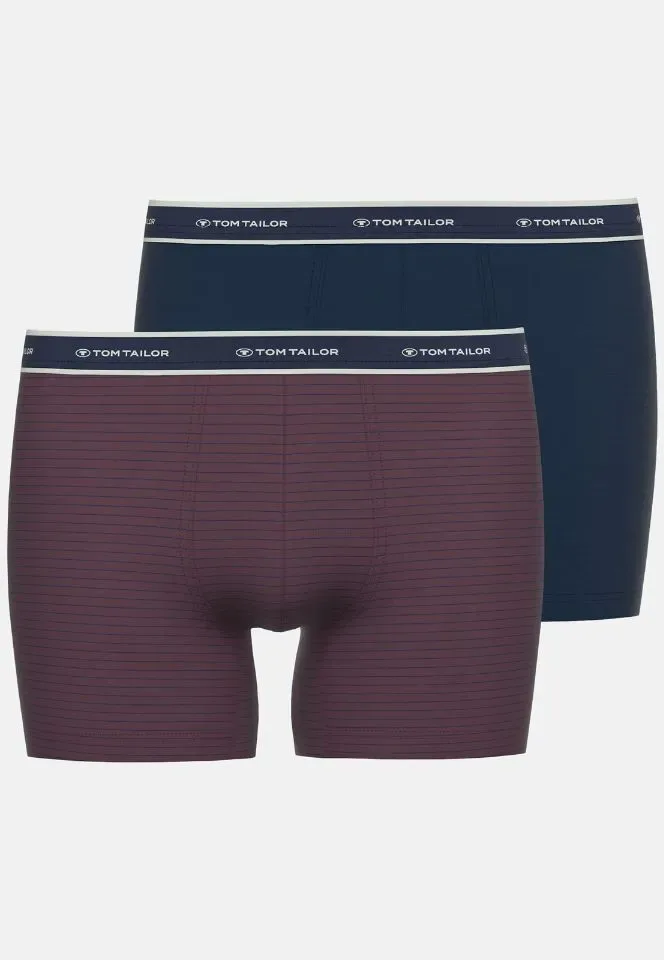 Tom Tailor Boxer: Long Pants, Bordeau + blauw, Duopack ( TOM.50 )