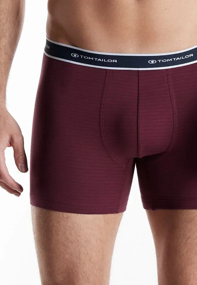 Tom Tailor Boxer: Long Pants, Bordeau + blauw, Duopack ( TOM.50 )