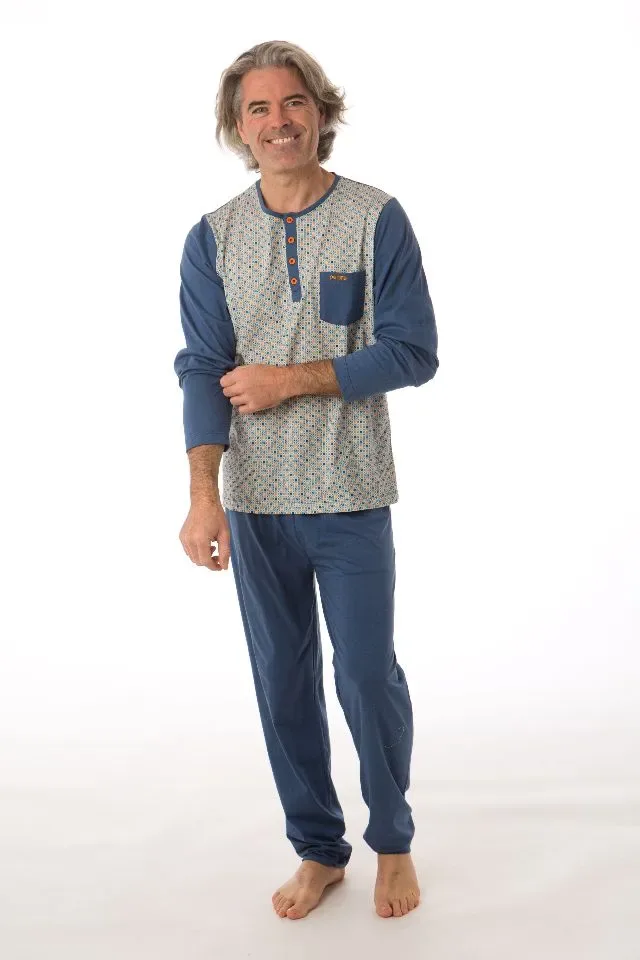 Perlina Heren Pyjama: Caleb A, Blauw, katoen ( LINA.120 )