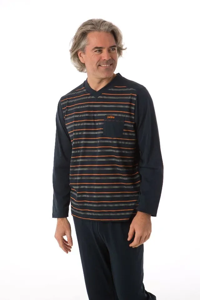 Perlina Heren Pyjama: Bob A, Blauw, katoen, tot 6XL ( LINA.121 )