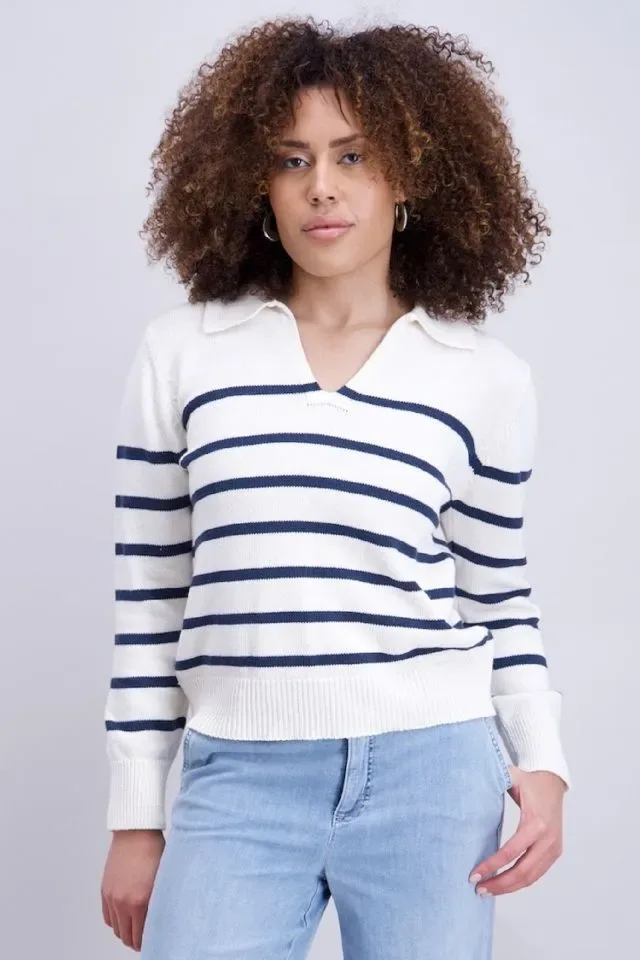Signe Nature Pull: Lange mouw, gestreept, Ecru Navy ( SIGNE.1349 )