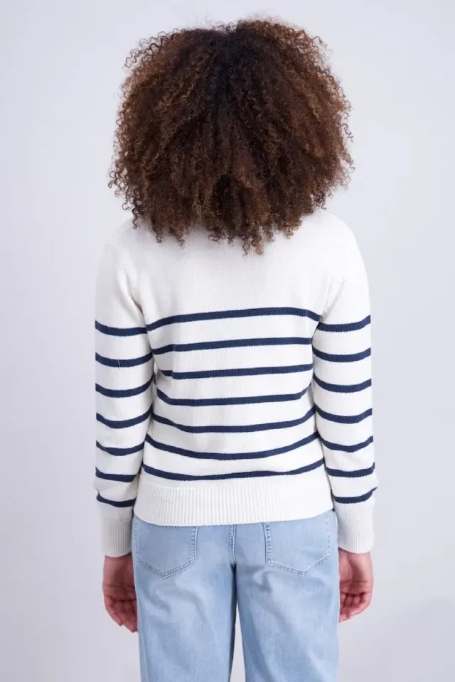 Signe Nature Pull: Lange mouw, gestreept, Ecru Navy ( SIGNE.1349 )
