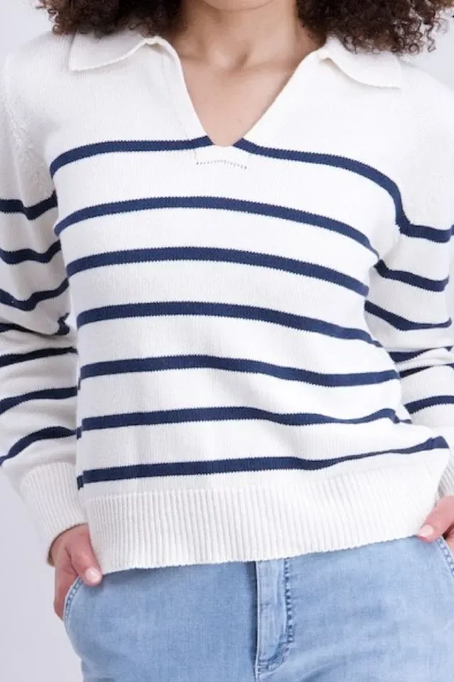 Signe Nature Pull: Lange mouw, gestreept, Ecru Navy ( SIGNE.1349 )