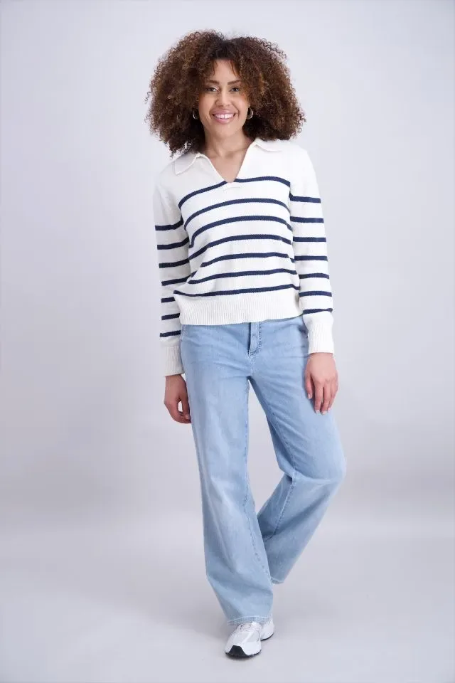 Signe Nature Pull: Lange mouw, gestreept, Ecru Navy ( SIGNE.1349 )