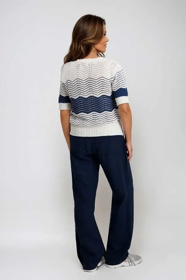 Signe Nature Pull: Ecru / Navy, korte mouw ( SIGNE.1351 )