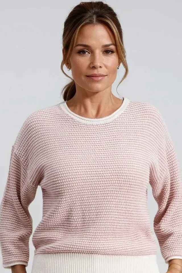 Signe Nature dames pull: Ecru/ Rose, 3/4 mouw ( SIGNE.1354 )