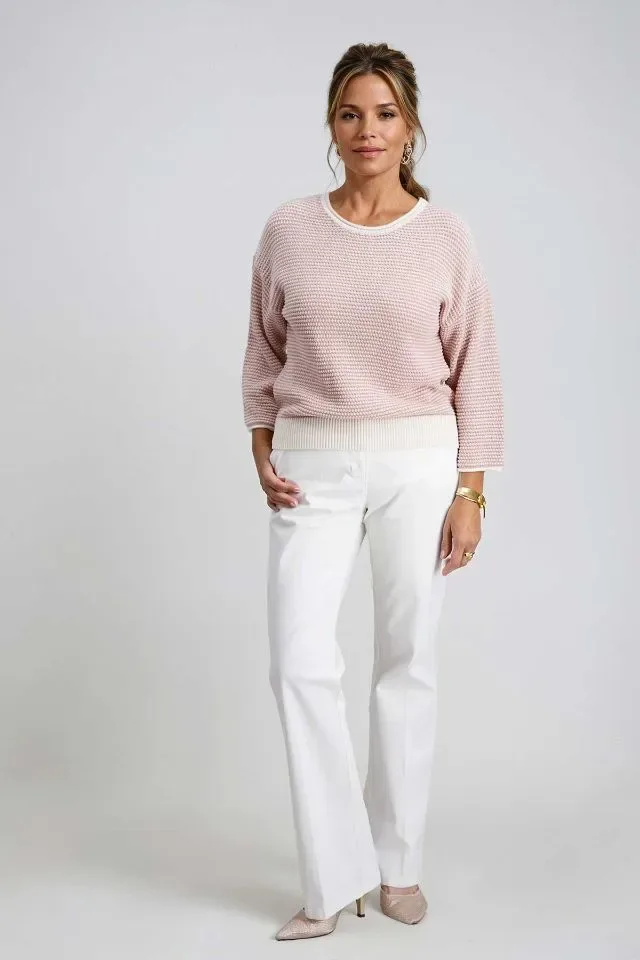 Signe Nature dames pull: Ecru/ Rose, 3/4 mouw ( SIGNE.1354 )