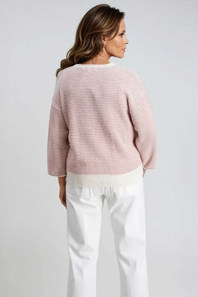 Signe Nature dames pull: Ecru/ Rose, 3/4 mouw ( SIGNE.1354 )