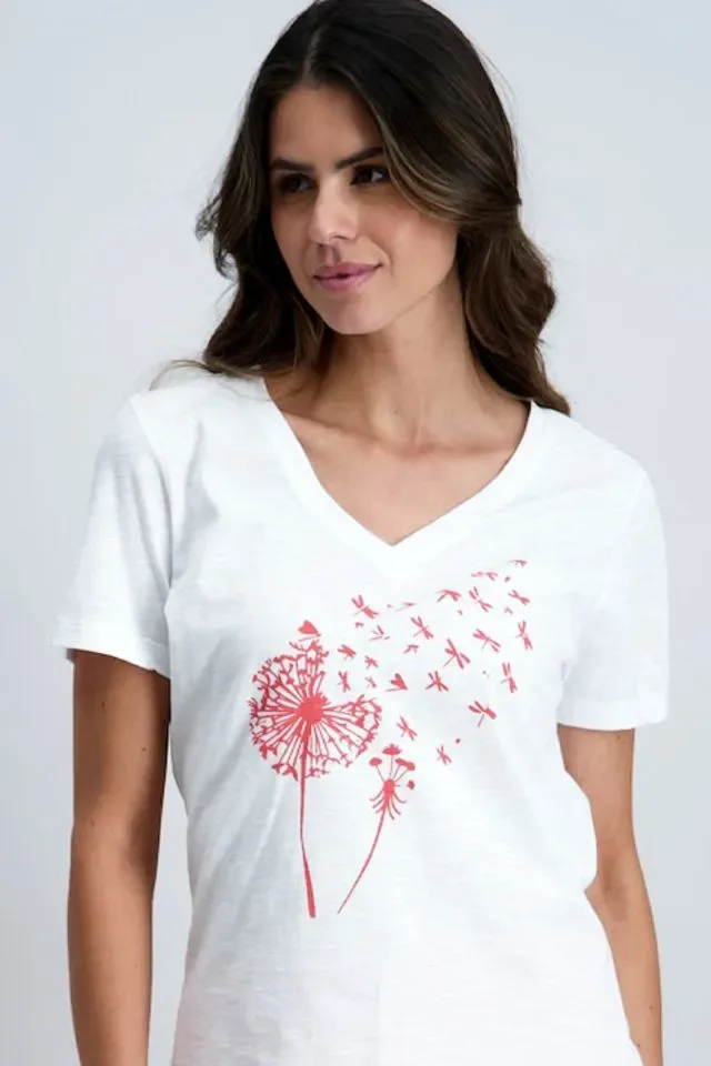 Signe Nature dames T-shirt: Wit/ koraal, korte mouw ( Signe.1355 )