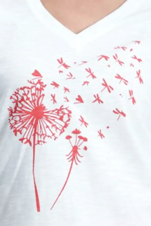 Signe Nature dames T-shirt: Wit/ koraal, korte mouw ( Signe.1355 )