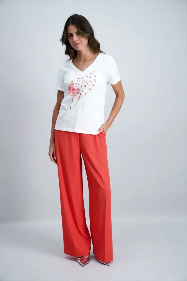 Signe Nature dames T-shirt: Wit/ koraal, korte mouw ( Signe.1355 )