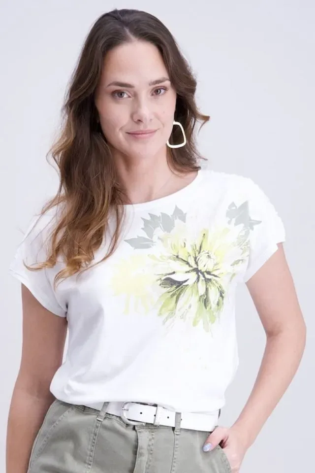 Signe Nature T-shirt: Ecru / Kaki ( Signe.1358 )