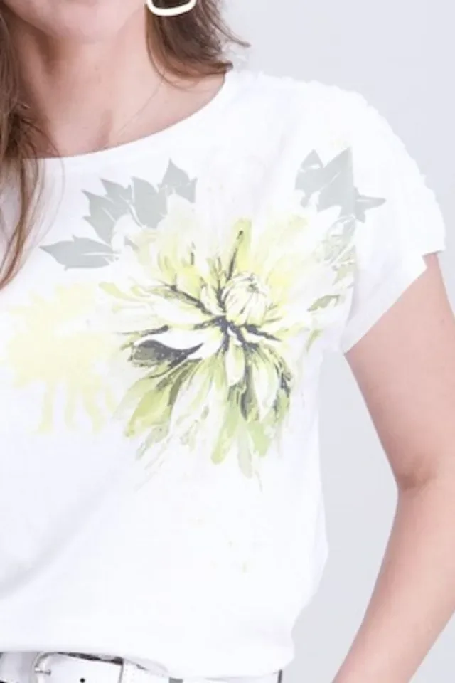 Signe Nature T-shirt: Ecru / Kaki ( Signe.1358 )
