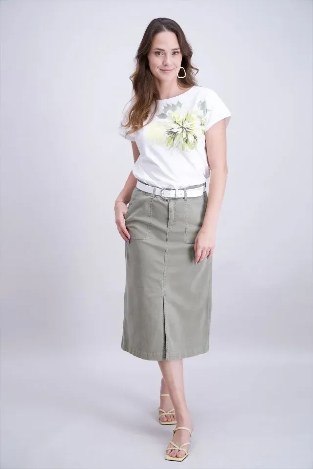 Signe Nature T-shirt: Ecru / Kaki ( Signe.1358 )