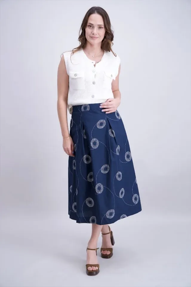 Signe Nature lange rok: Blauw / ecru ( Signe.1359 )