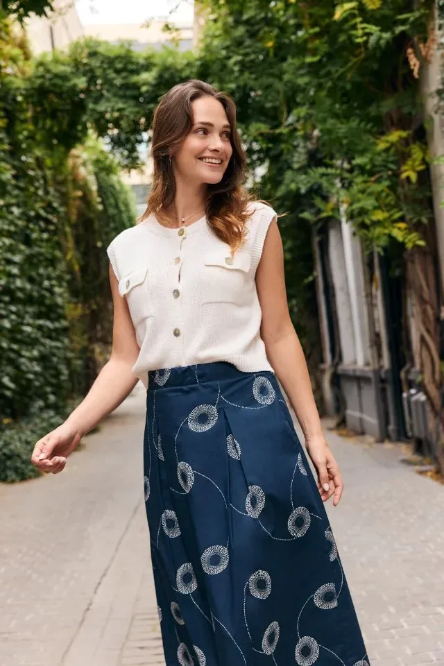 Signe Nature lange rok: Blauw / ecru ( Signe.1359 )