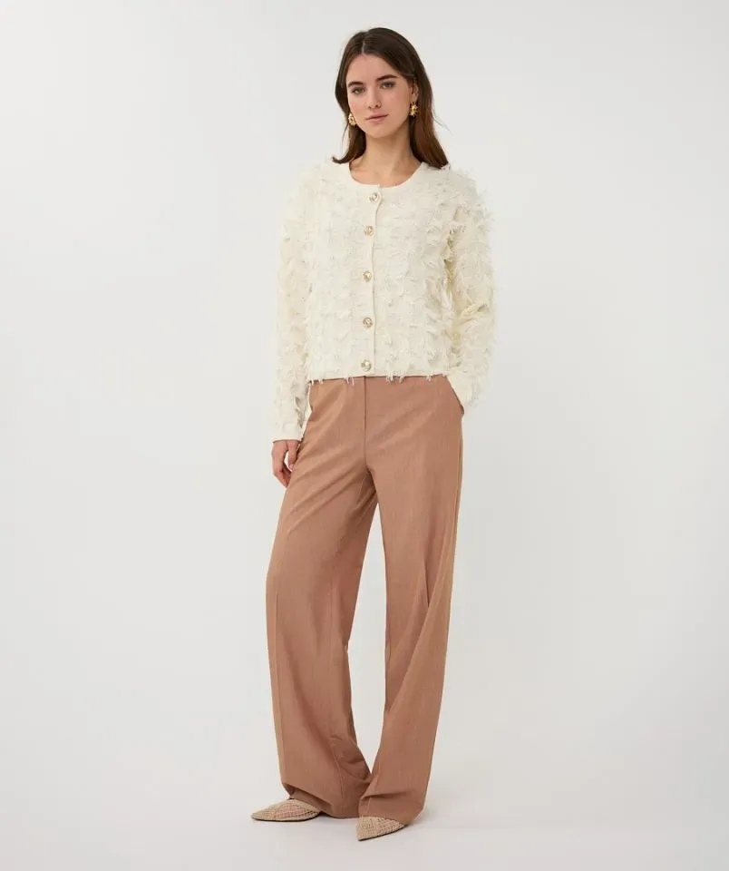 Esqualo Cardigan: Ecru, Lange Mouw, met fringes ( ESQ.315 )