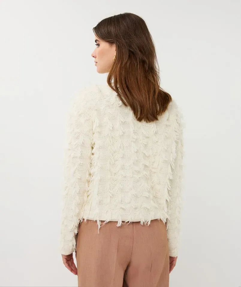Esqualo Cardigan: Ecru, Lange Mouw, met fringes ( ESQ.315 )