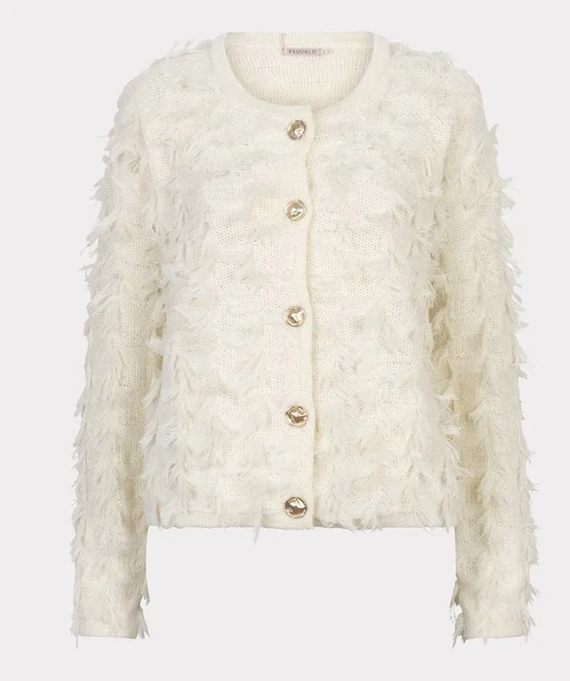 Esqualo Cardigan: Ecru, Lange Mouw, met fringes ( ESQ.315 )