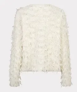 Esqualo Cardigan: Ecru, Lange Mouw, met fringes ( ESQ.315 )
