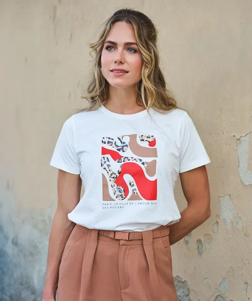Esqualo T-shirt: Off White / Chili Red, Korte mouw ( ESQ.318 )