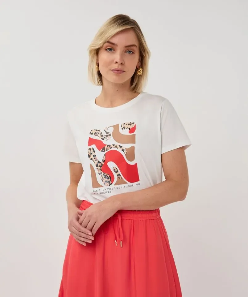 Esqualo T-shirt: Off White / Chili Red, Korte mouw ( ESQ.318 )