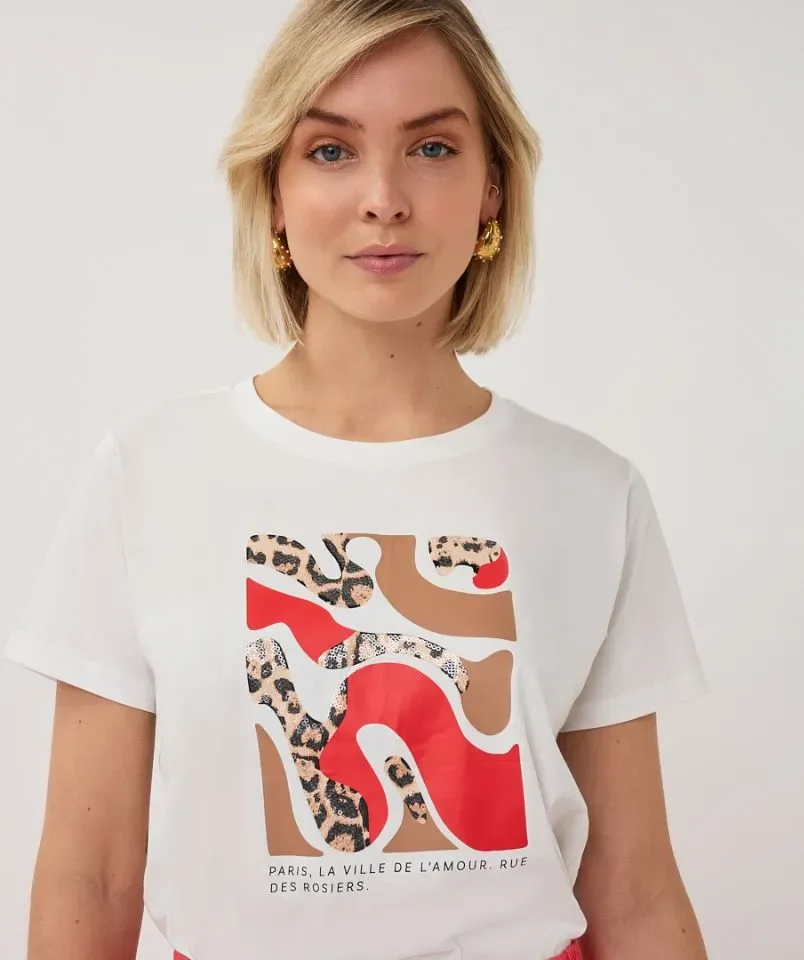 Esqualo T-shirt: Off White / Chili Red, Korte mouw ( ESQ.318 )