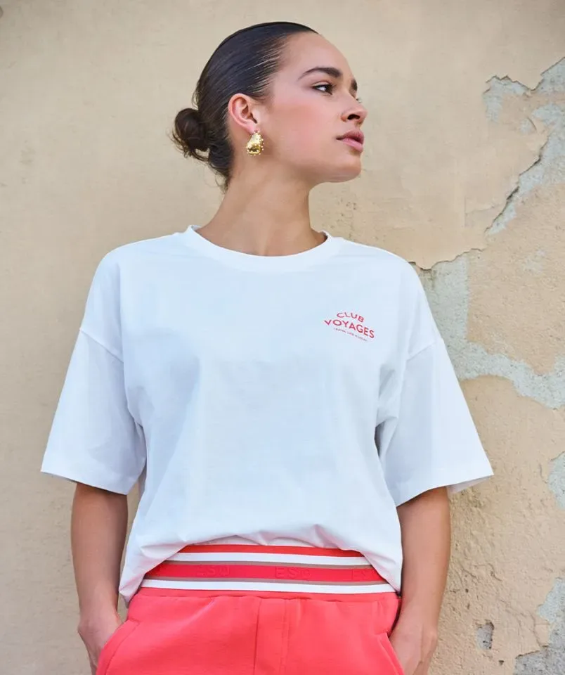 Esqualo T-shirt: Off White / Chili Red, Korte mouw, Voyages ( ESQ.319 )