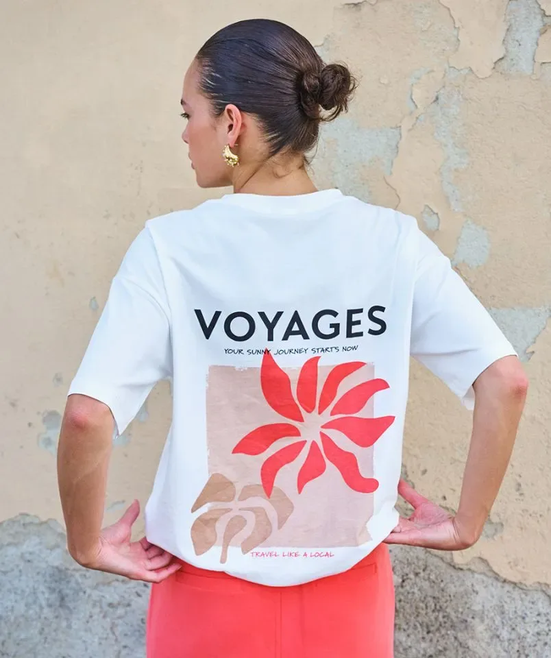 Esqualo T-shirt: Off White / Chili Red, Korte mouw, Voyages ( ESQ.319 )