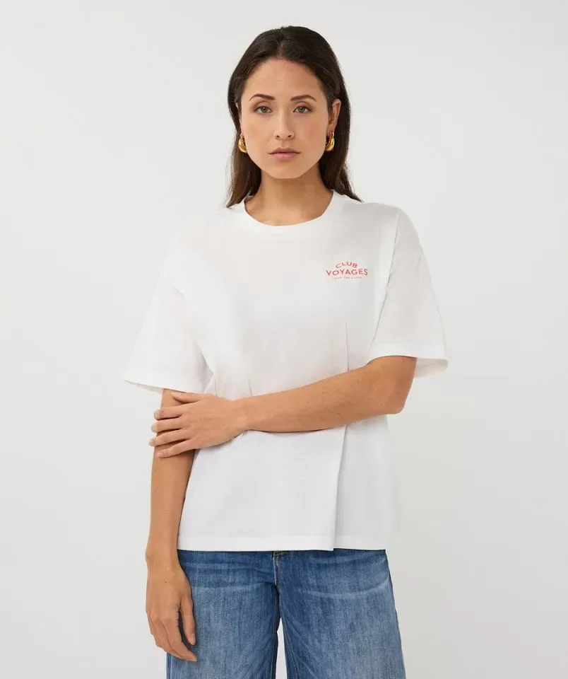 Esqualo T-shirt: Off White / Chili Red, Korte mouw, Voyages ( ESQ.319 )