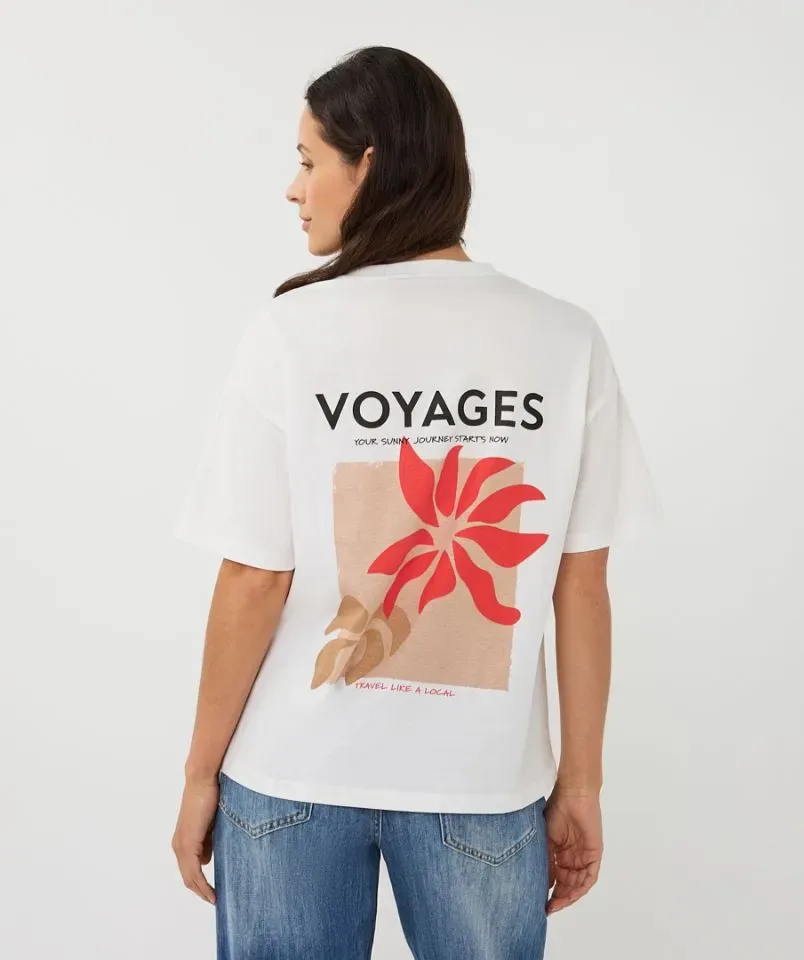 Esqualo T-shirt: Off White / Chili Red, Korte mouw, Voyages ( ESQ.319 )
