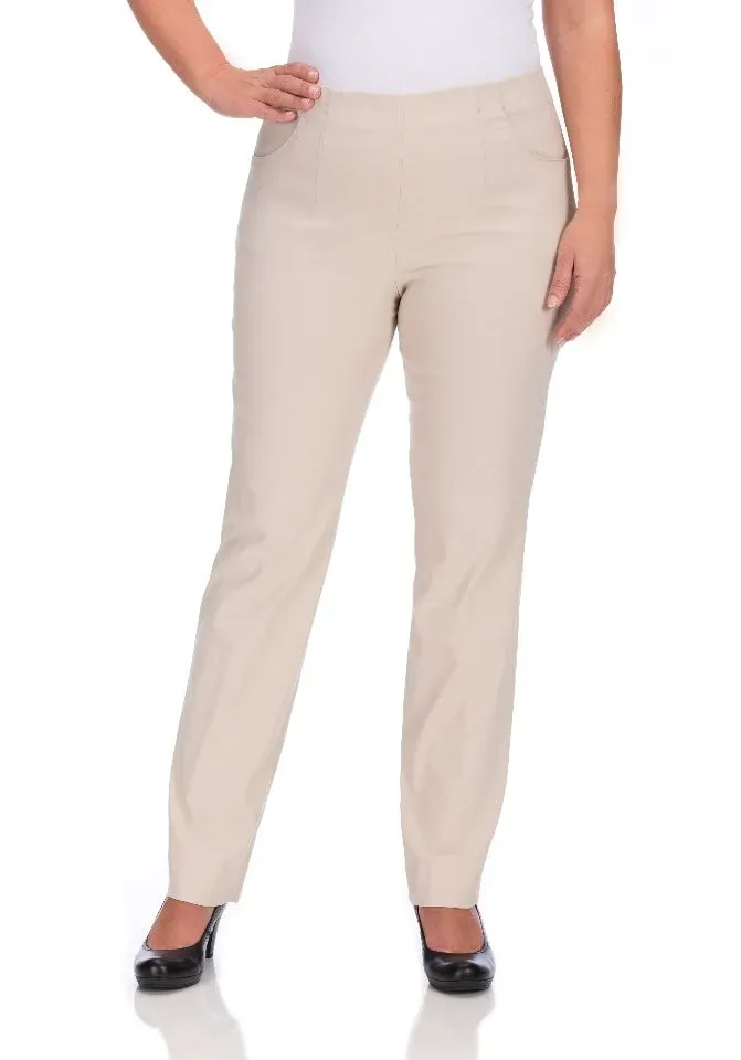 KJ Brand Dames broek: Susie, beige, elastiek in de lenden  bra.343