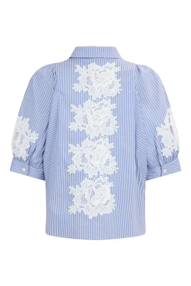 Noen Dames bloes: Blauw gestreept, broderie ( NOEN.1 )