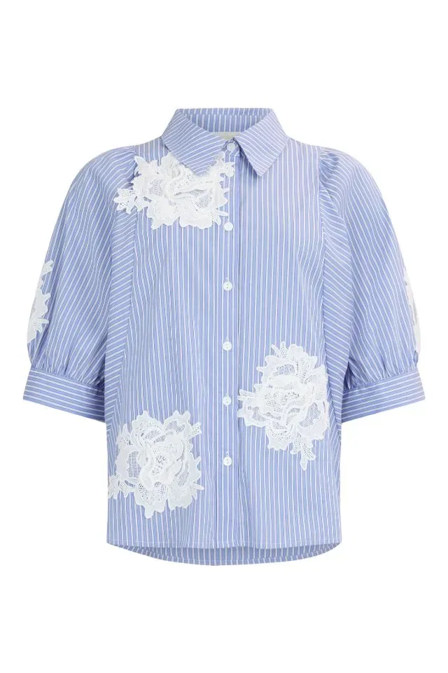 Noen Dames bloes: Blauw gestreept, broderie ( NOEN.1 )