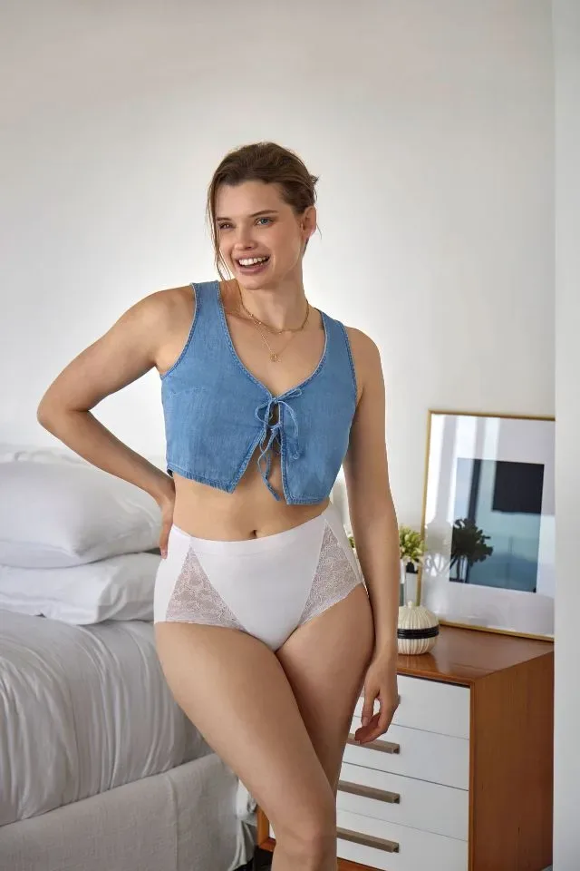 Janira Naadloze Slip: Carey Glam Cotton Band, White,  Maxi slip ( JAN.344 )