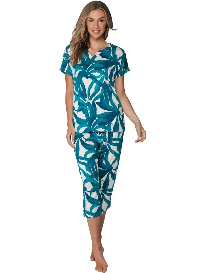 Pastunette Dames Pyjama: Turquoise, korte mouw - kniebroek ( PAS.155 )