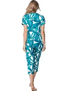 Pastunette Dames Pyjama: Turquoise, korte mouw - kniebroek ( PAS.155 )