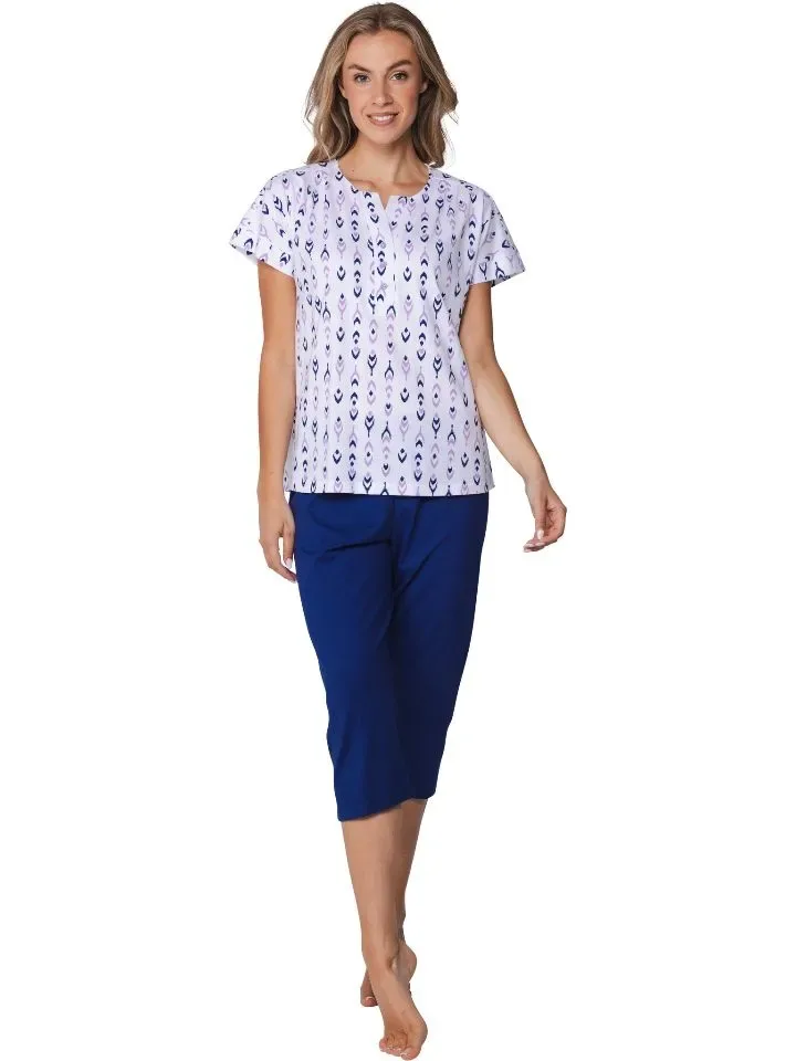 Pastunette Dames Pyjama: Dark Blue, Korte mouw / knie broek ( PAS.161 )