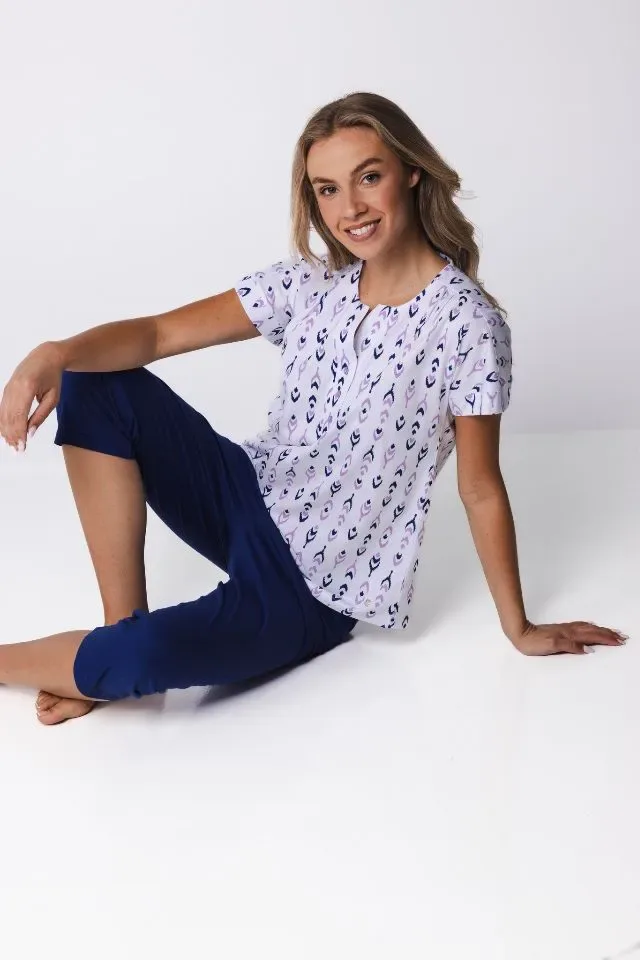 Pastunette Dames Pyjama: Dark Blue, Korte mouw / knie broek ( PAS.161 )