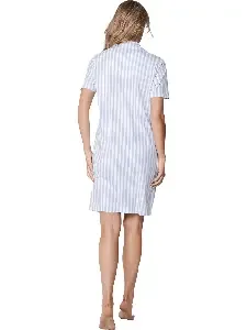 Pastunette dames nachthemd: Blauw gestreept, Doorknoop model, Korte mouw ( PAS.164 )